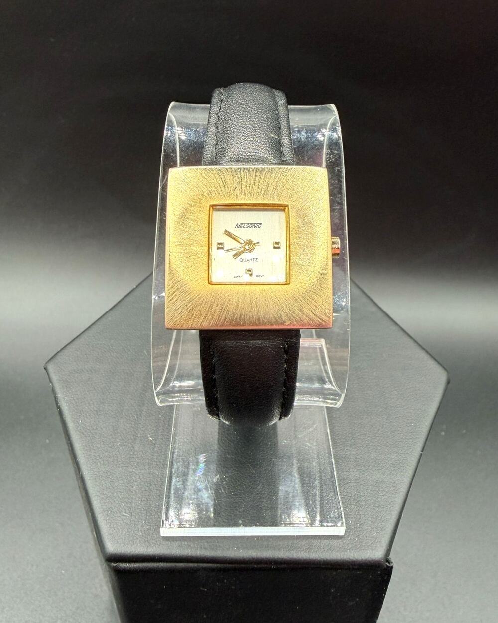 Vintage Nelsonic Square Gold Tone Ladies Quartz Watch-Brutalist Style